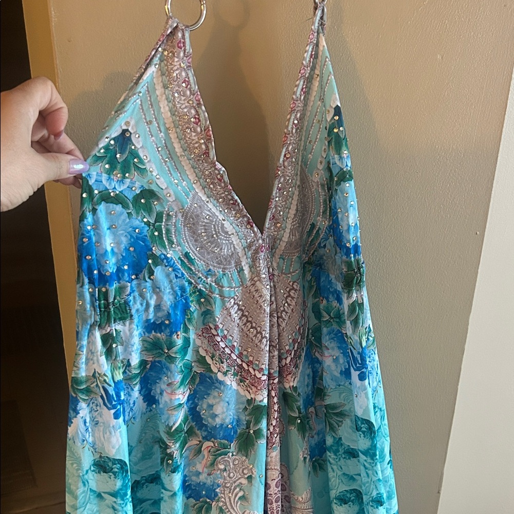 Blue Floral V-Neck Women’s Dress